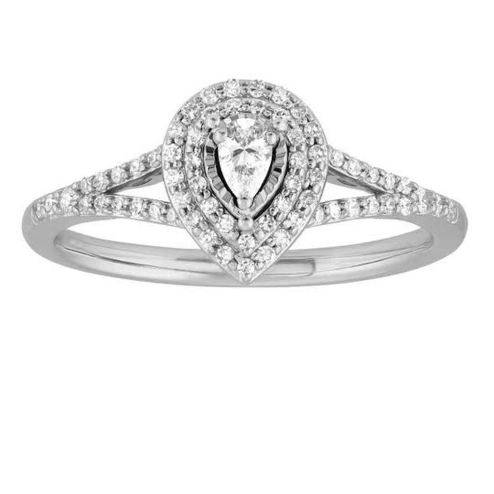 10K White Gold 1/3 CT TW Diamond Pear Halo Engagement Ring Size 7